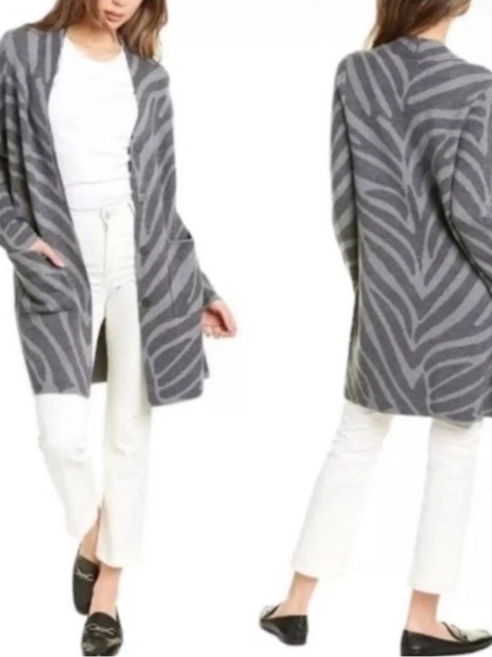 J.Mclaughlin Hallie Cardigan in Zebra Jacquard Wool Blend Cardigan Size S